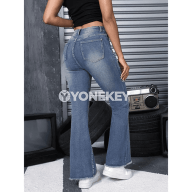 Zenanlar üçin retro giňýän denim jalbar, gündelik giň paça jeans