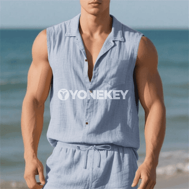 Erkekler üçin ýeňil pagtaly zygyr tank-top, ýaz-tomus üçin