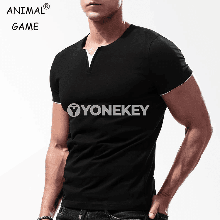Erkekler üçin gysga ýeňli, slim fit, gündelik futbolka