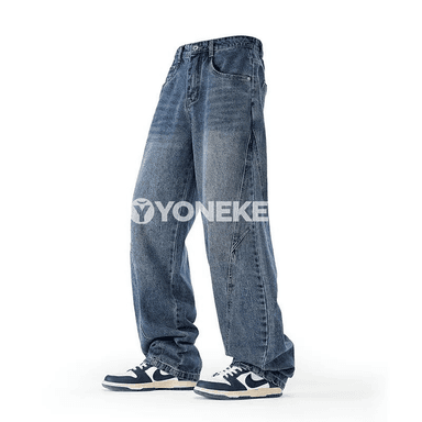 Erkekler üçin giň kesel denim balak — gündelik retro stil