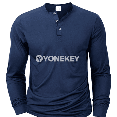 Erkekler üçin uzyn ýeňli Henley boýun futbolka, slim fit
