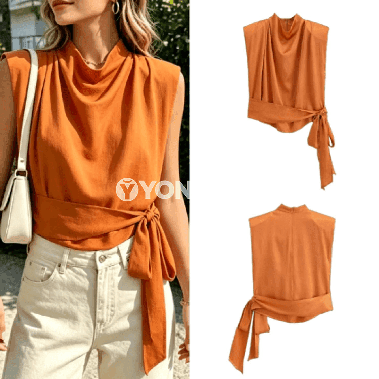 Zenanlar üçin düwünli ýokary moda top, ýazgyn tomusky stil