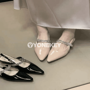Zenanlar üçin rhinestone bezegli pes ökçeli tomus sandal