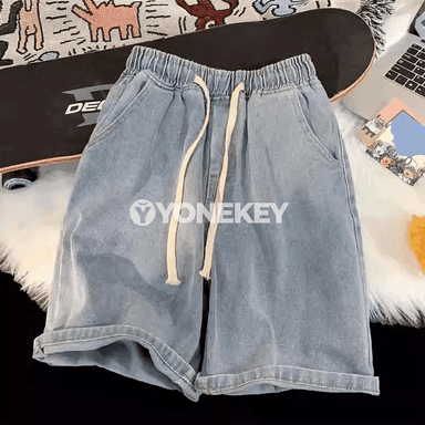 Erkekler üçin giň kesimli denim şortikleri, 2025 vintage stil