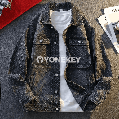 Erkekler üçin döwrebap tikinli denim kurtka, güýz-ýaz üçin