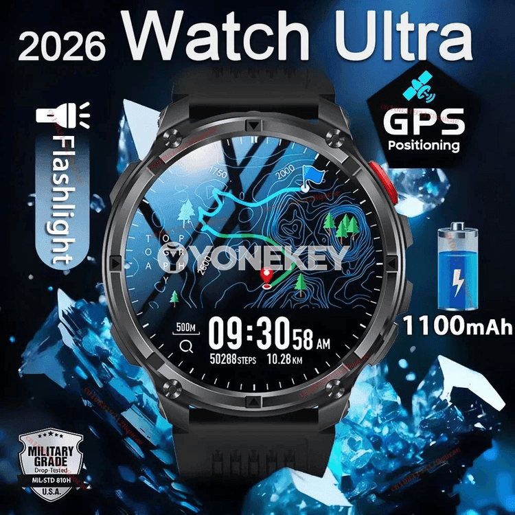 Erkekler üçin 1.7" AMOLED GPS sport akylly sagat, 5ATM, 1100 mAh