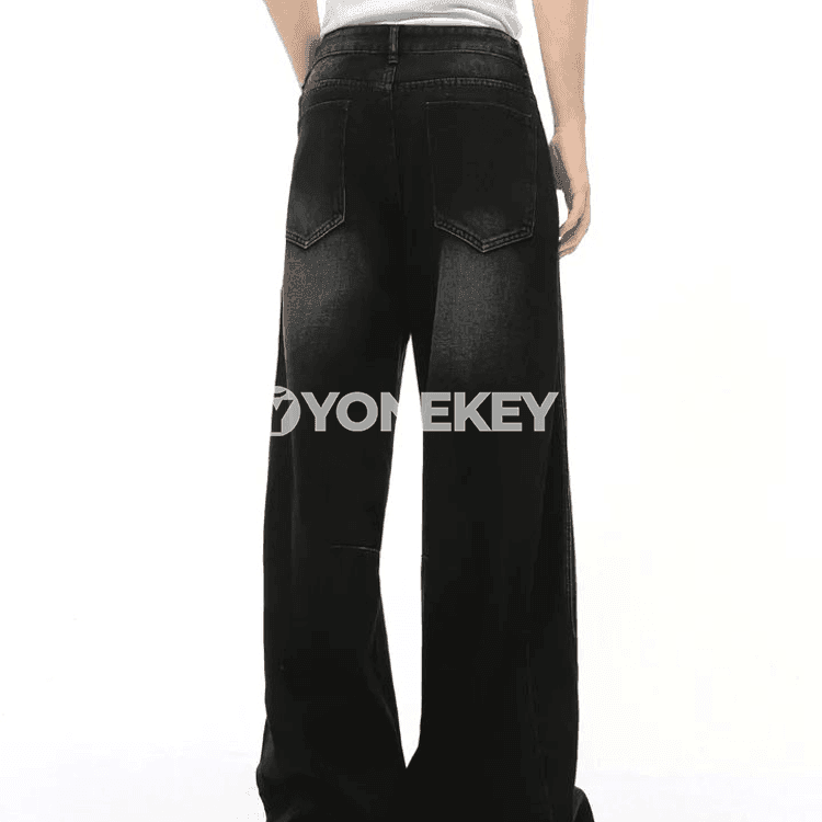 Erkekler üçin giň balakly retro giň denim jalbar