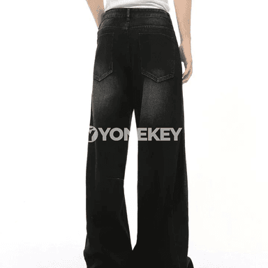 Erkekler üçin giň balakly retro giň denim jalbar