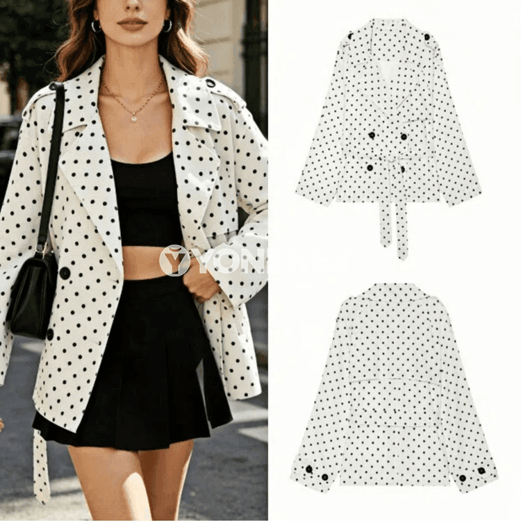 Zenanlar üçin boýunýaka jaket, nokatly ýeňli ýaz-tomus model