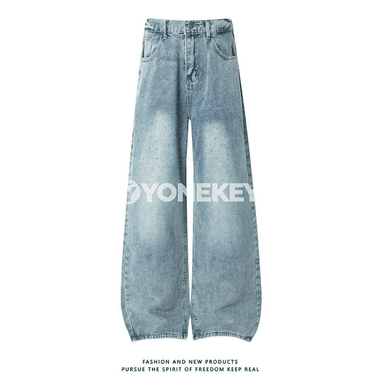 Erkekler üçin açyk gök giň kesimli gündelik denim balaklar