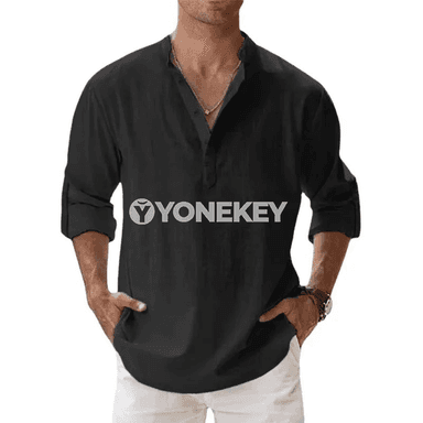 Erkekler üçin ýeňil uzyn ýeňli Henley köýnek, dem alýan ýaz-tomus modeli