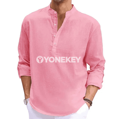 Erkekler üçin ýeňil pagta köýnek, gündelik Henley stilinde