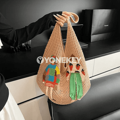 Hollow mesh örülen zenan egin sumkasy, ýeňil we rahat plýaž stilinde