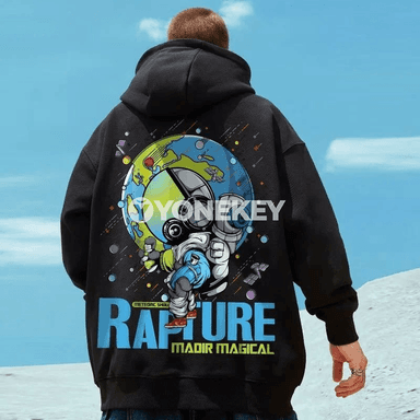 Erkekler üçin Oversize Kapşonly Sviter, Astronawt Printli M-8XL