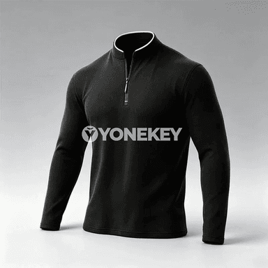 Erkekler üçin mandarin ýakaly ýarym zip uzyn ýeňli polo köýnek