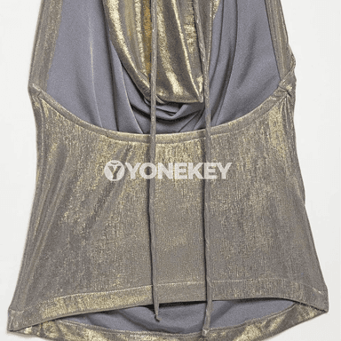 Zenanlar üçin altyn reňkli halter top, ýeňsiz ýazky bluzka