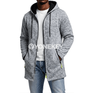 Erkekler üçin fermuarly kapýuşonly ýyly hoodie, fleece