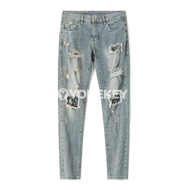 Erkekler üçin gönü kesimli denim jeans balaklar, gündelik stil