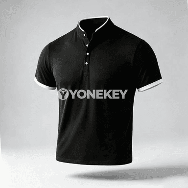 Erkekler üçin minimal stend ýakaly gysga ýeňli polo köýnek