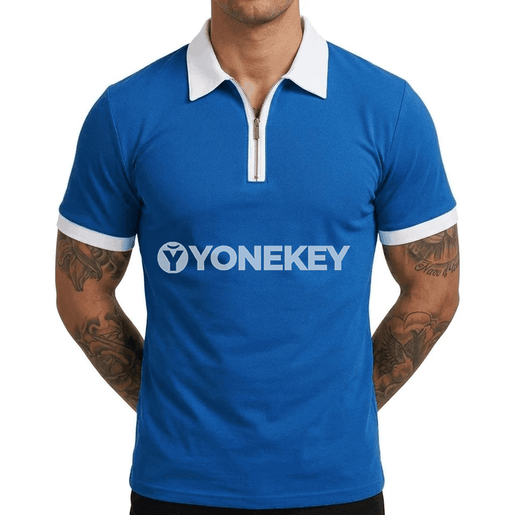 Erkekler üçin ýeňil fermuarly polo futbolka, ýaz-tomus üçin