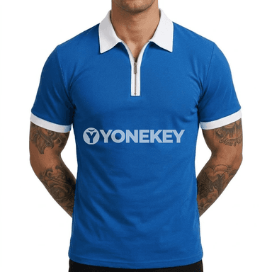 Erkekler üçin ýeňil fermuarly polo futbolka, ýaz-tomus üçin