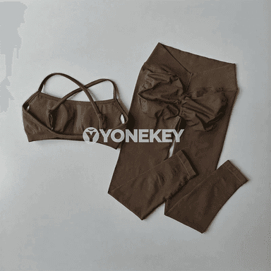 Aýallar üçin tikişsiz ýokary belli sport leggins we paddarly köýnekli toplum
