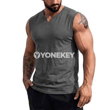 Erkekler üçin ýeňil sport maýkasy, V-ýaka, ýeňsiz