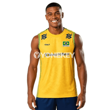 Brazil CBVP uniseks sport maýkasy, dem alýan ýeňsiz, mesh gurluşly
