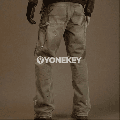 Erkekler üçin giň kesimli retro jeans, vintage ýuwulan denim balak