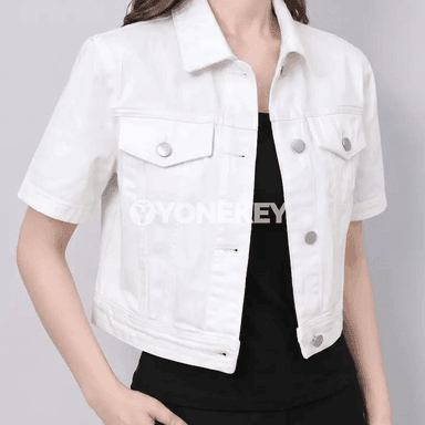 Aýal-gyzlar üçin denim gysga jaket, gündelik ýeňil köýnek