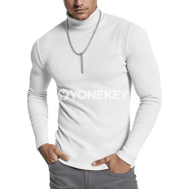 Erkekler üçin ýyly zolakly switer, ýokary boýunly rahat model