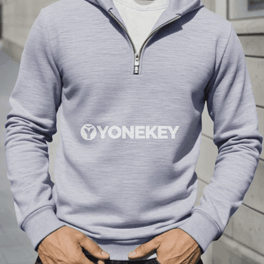 Erkekler üçin ýyly kapüşonly gündelik sviter, yarım fermuarly