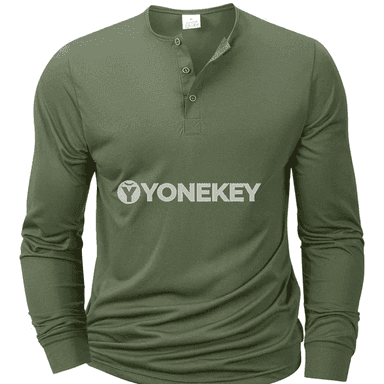 Erkekler üçin uzyn ýeňli Henley boýun futbolka, slim fit