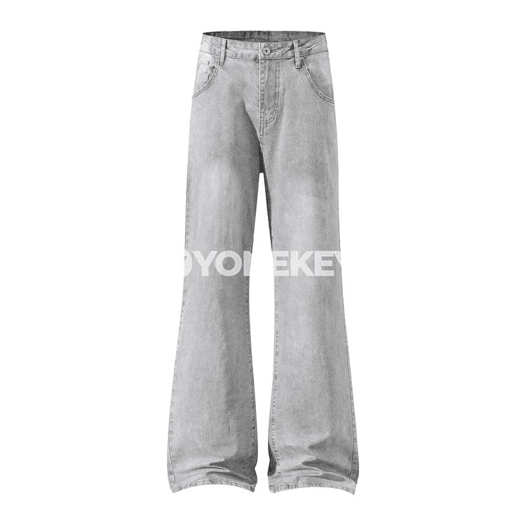 Zenanlar üçin ýokary belli giň kesimli denim jalbar, flare görnüş