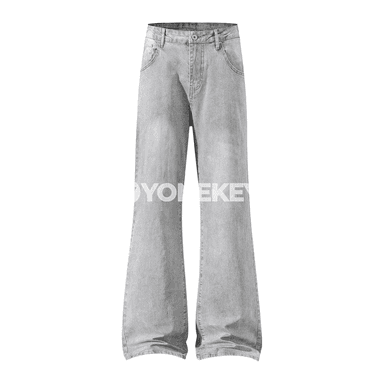 Zenanlar üçin ýokary belli giň kesimli denim jalbar, flare görnüş