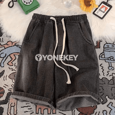 Erkekler üçin vintage görnüşli giň kesimli jeans şorty