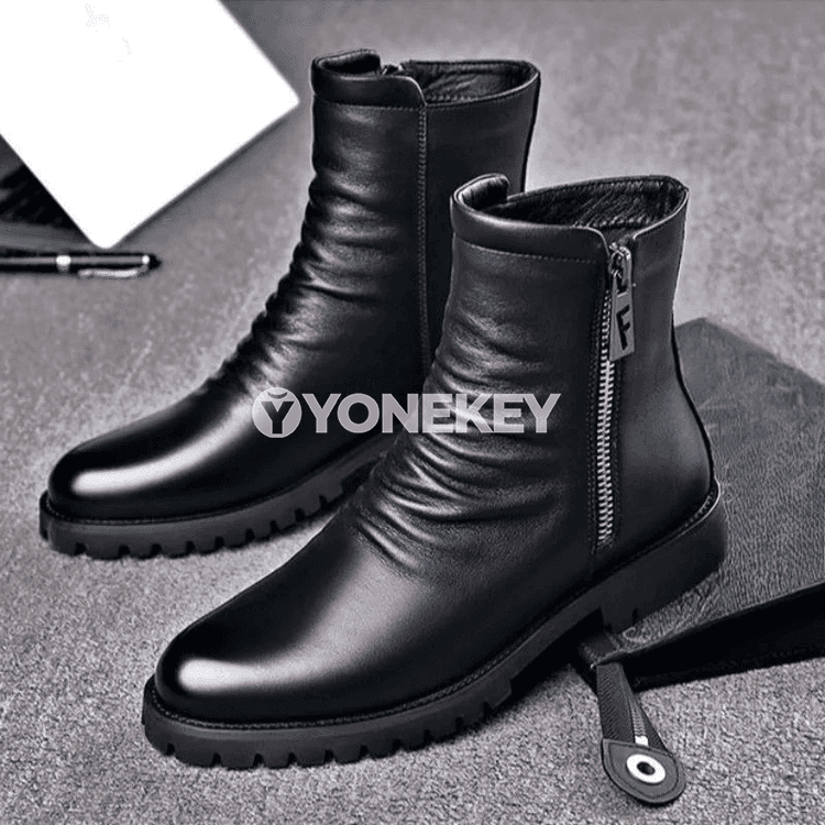 Erkekler üçin ýokary boýunly deri ädikler, gyşlaýyn ýyly model