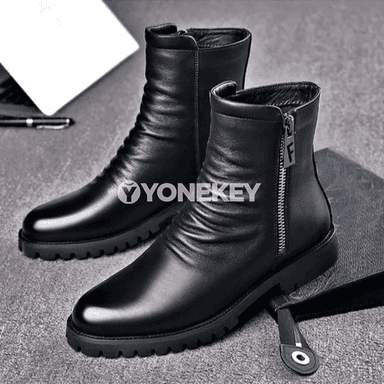 Erkekler üçin ýokary boýunly deri ädikler, gyşlaýyn ýyly model