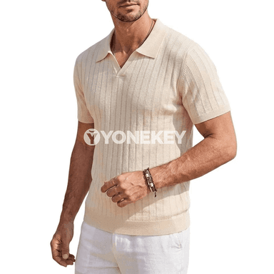 Erkekler üçin ýeňil tomus futbolka, zolakly V boýun henley stil
