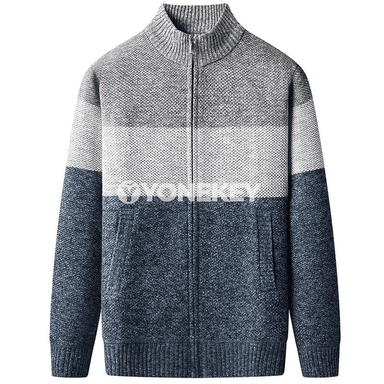 Erkekler üçin gyş ýyly fleece kardigan, zipli, dik boýunly