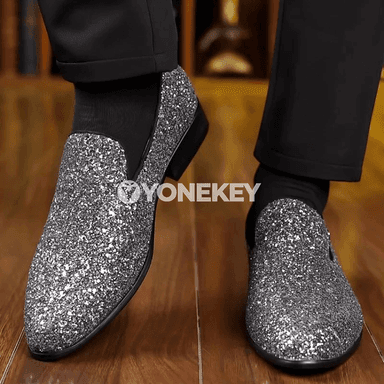 Erkekler üçin altyn-kümüş bezegli loafer köwüşler