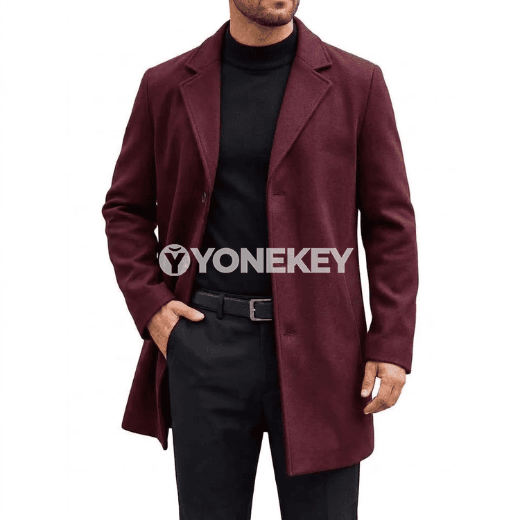 Erkekler üçin güýz-gyş uzyn palto, ýyly gündelik klassik model