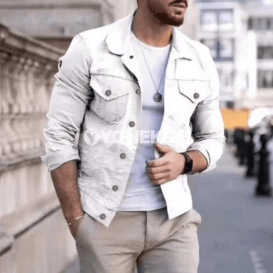 Erkekler üçin denim kurtka, klassik slim kesim, gündelik stil