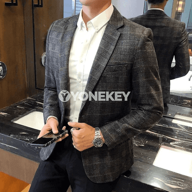 Britan stili kletkaly erkek blazer, dar kesimli, bir düwmeli, gündelik resmi model