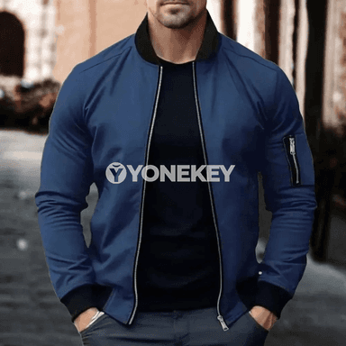 Erkekler üçin güýz bomber jaket, ýelege garşy, fermuarly