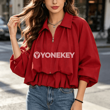 Zenanlar üçin ýeňil, giň kesimli moda bomber kürte