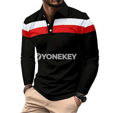 Erkekler üçin uzyn ýeňli polo köýnek, dem alýan düwmejikli model