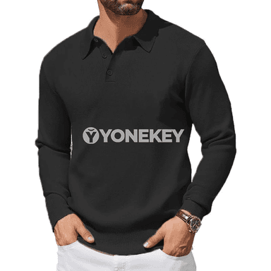 Erkekler üçin gyş ýyly polo switer, uzyn ýeňli, düwmeli