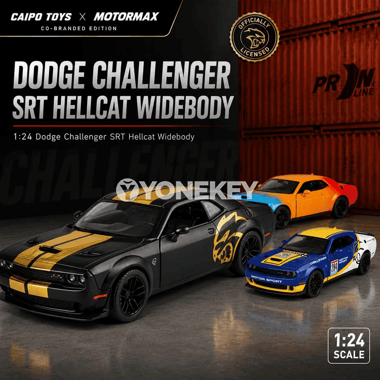 MOTORMAX 1:24 Dodge Challenger SRT Hellcat metal model maşyn, sesli-ýagtyly