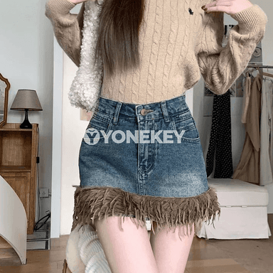 Aýal-gyzlar üçin moda denim yubka, ýaz-tomus ýeňil kesim